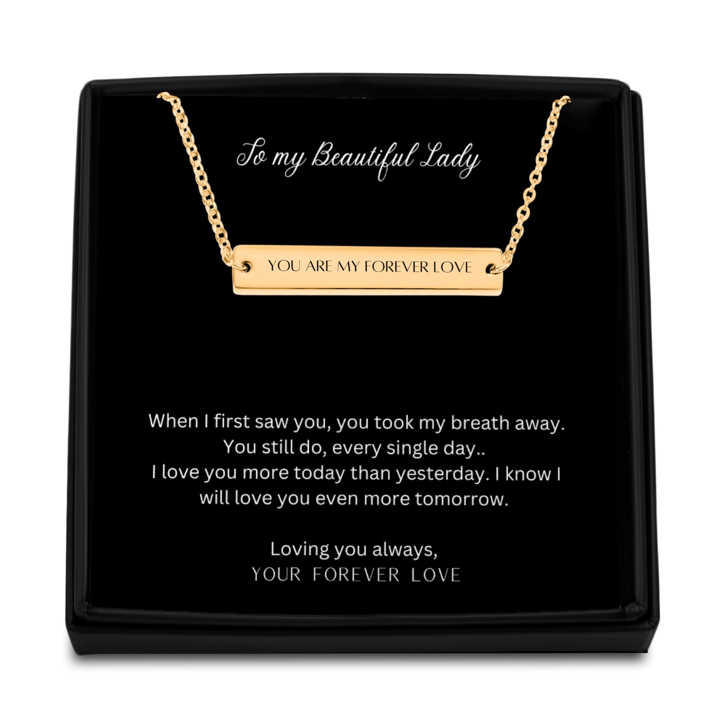 Forever Love Necklace - Horizontal Bar Pendant-Dainty Jewelry for Her in Gold, Stainless Steel & Rose Gold - Perfect Gift for All Occasions