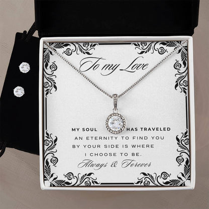 My Soul Found Yours-Eternal Hope Cushion Cut Necklace + Clear CZ Earrings